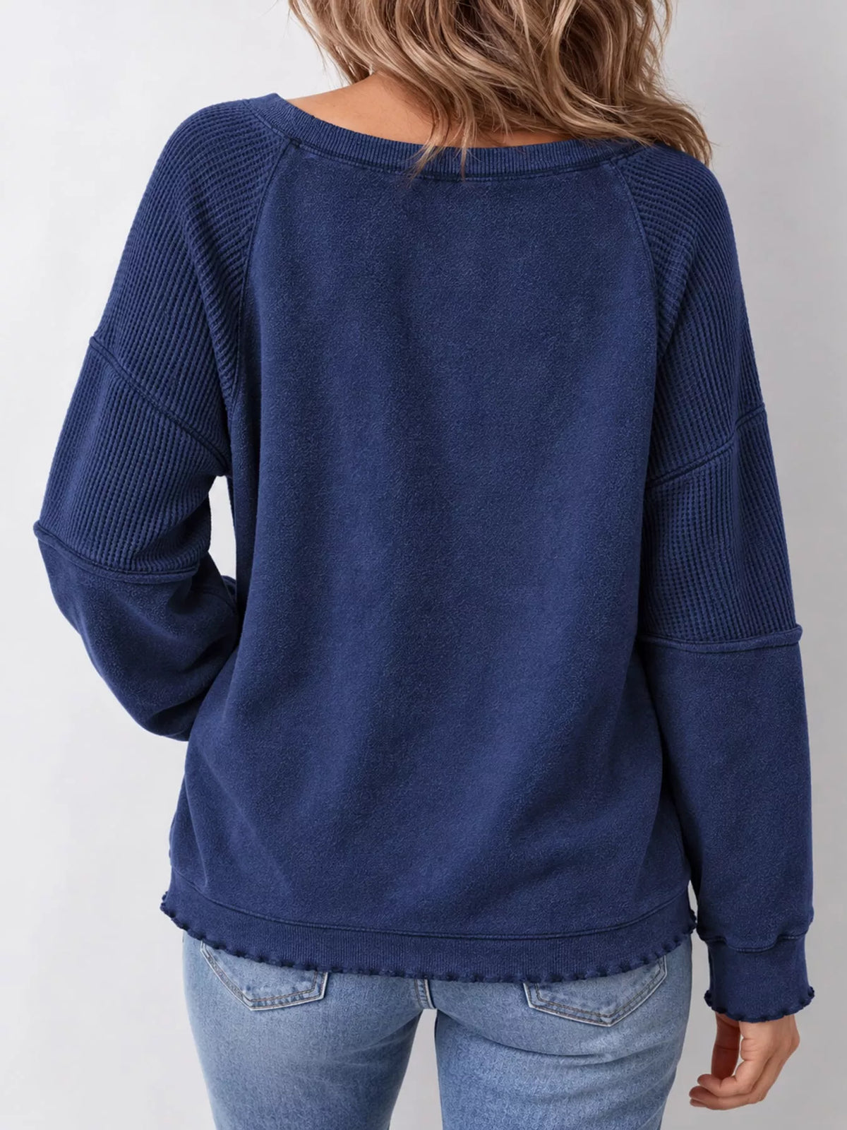 Waffle Knit Raglan Sleeve Sweatshirt (22)