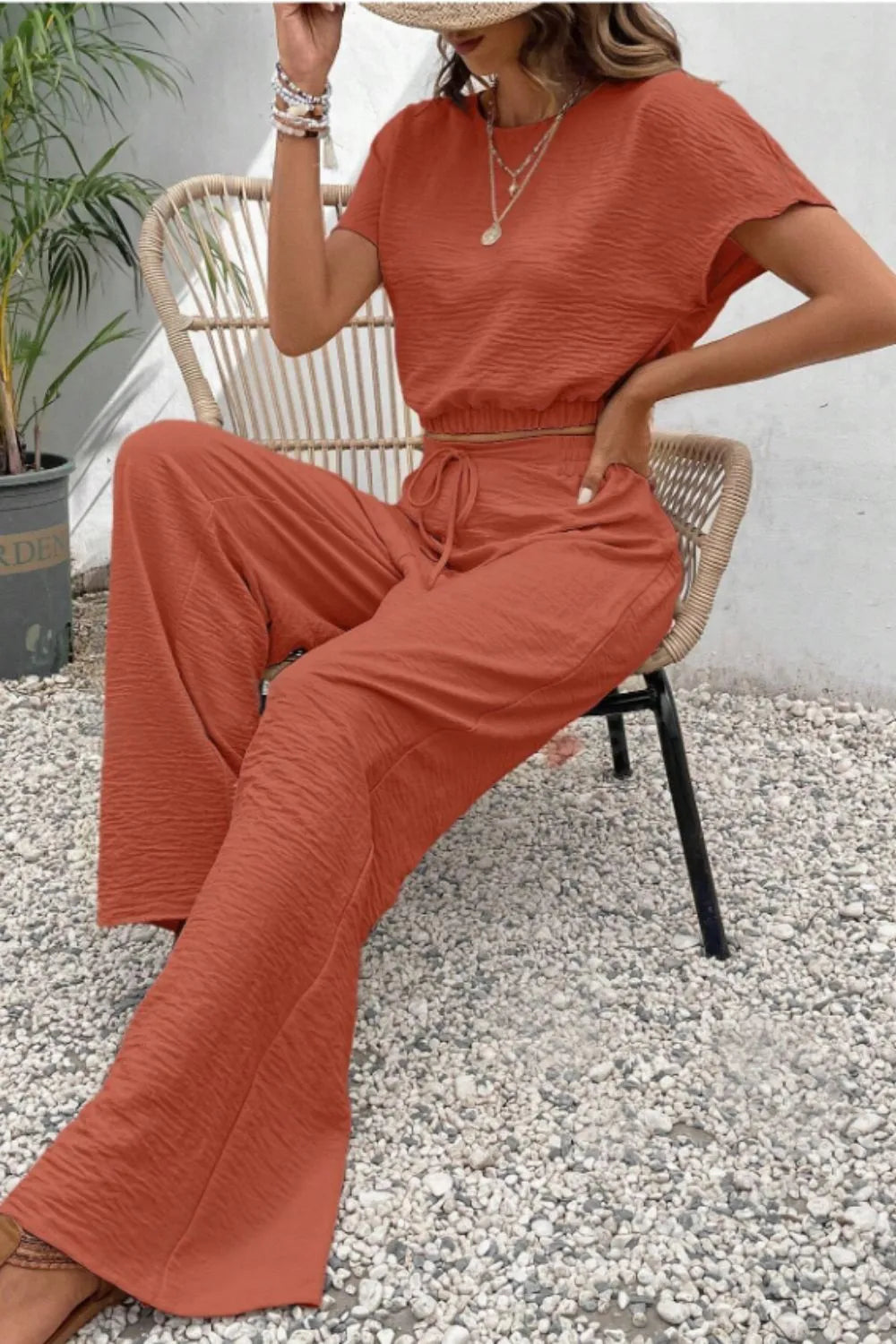 Round Neck Short Sleeve Top Pants Set (12)