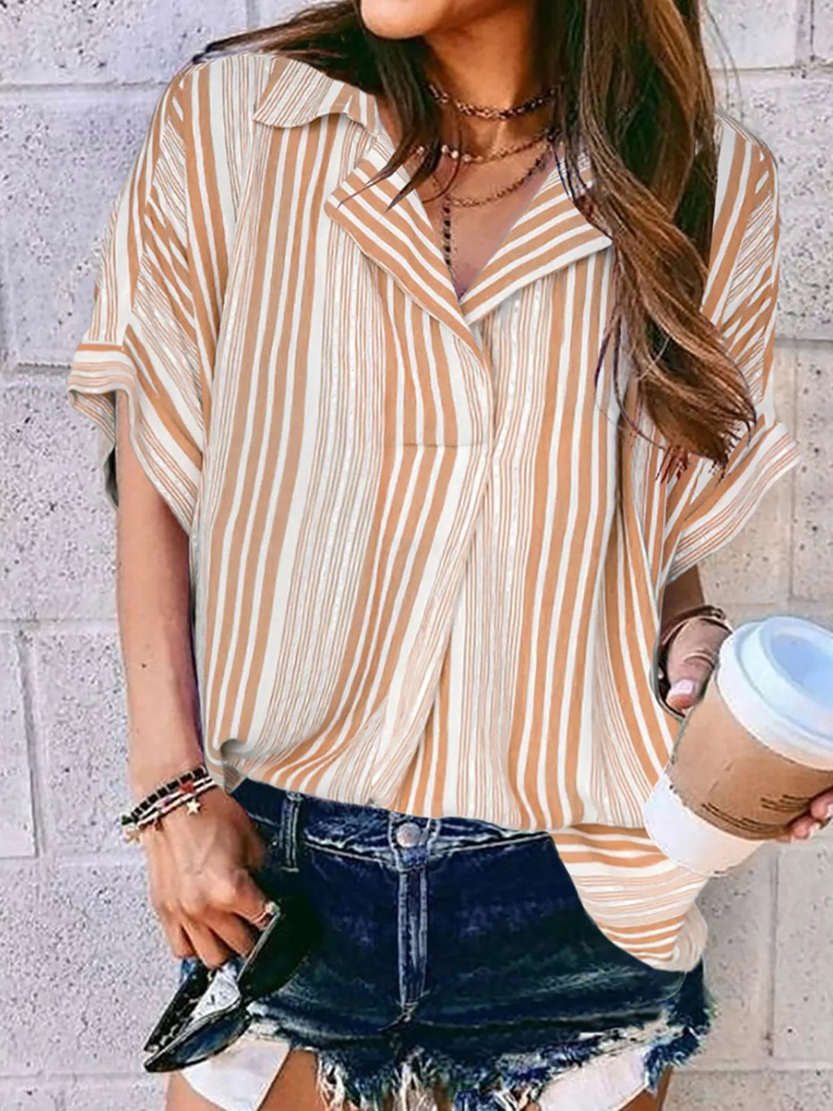 Full Size Collared Neck Half Sleeve Shirt Plus (11)