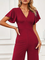 V-neck Flutter Sleeve Jumpsuit (5)