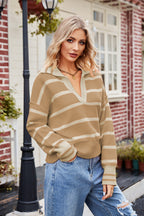 Striped Johnny Collar Sweater (7)