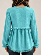 Full Size Frayed Hem Button Detail Blouse Plus (43)