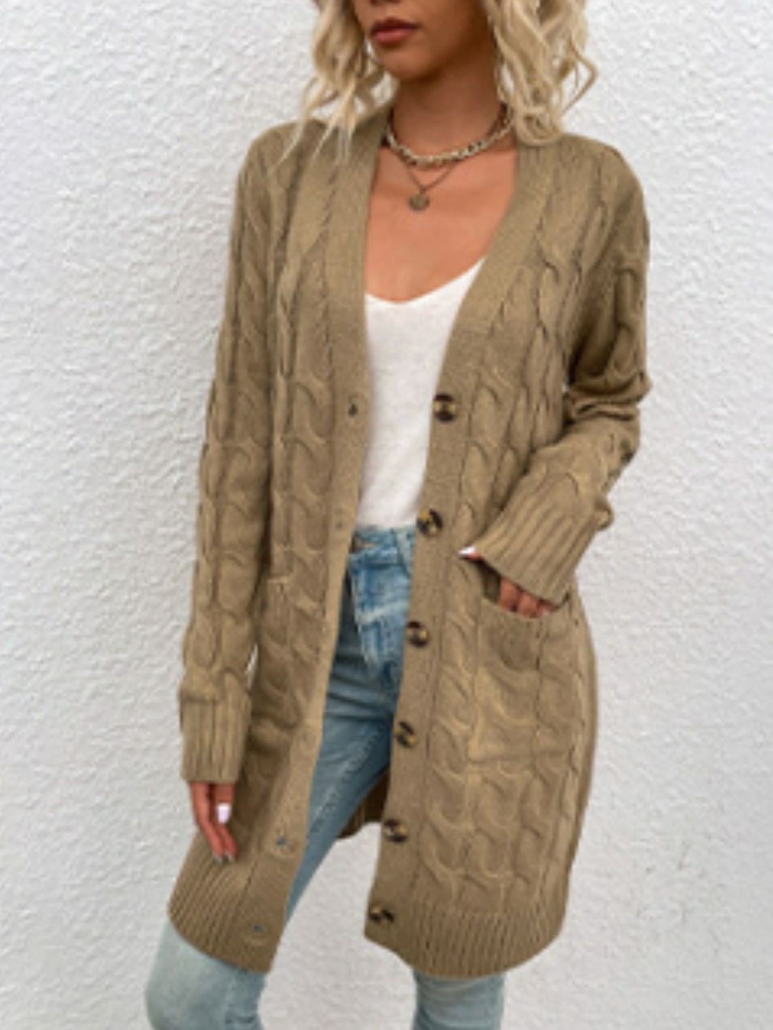 Cable-knit Button Down Cardigan Pockets (17)