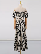 Off-shoulder Cutout Leaf Print Maxi Dress (4)