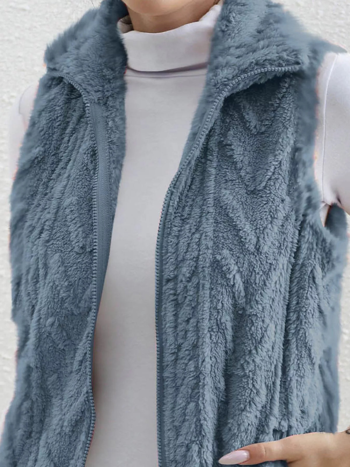 Full Size Cozy Faux Fur Zip-up Vest Coat Plus (5)