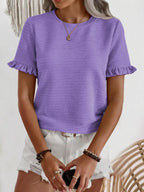 Textured Ruffle Sleeve Round Neck T-shirt (7)