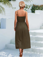 Decorative Button Spaghetti Strap Midi Dress (16)