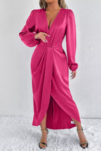 Satin Balloon Sleeve Midi Dress (14)