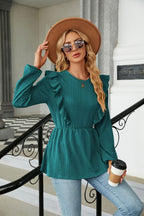 Round Neck Ruffled Peplum Blouse (3)