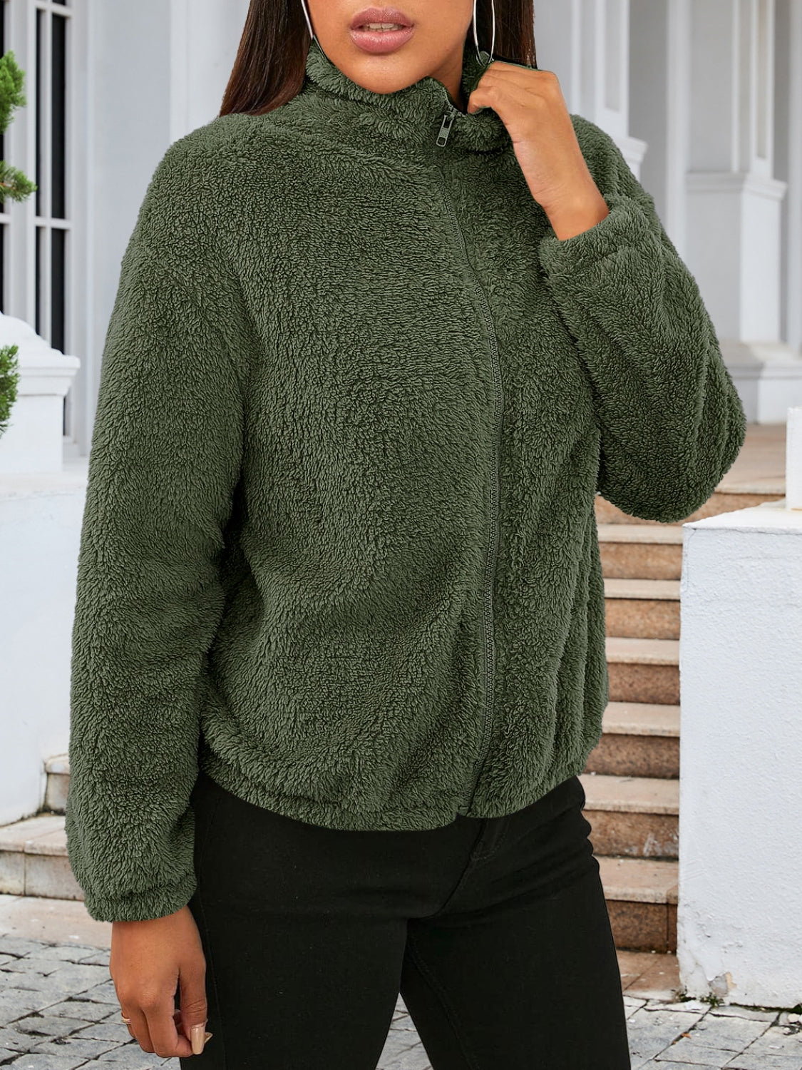 Zip Up Turtleneck Long Sleeve Jacket (3)