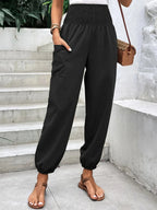 Smocked High Rise Joggers Pockets
