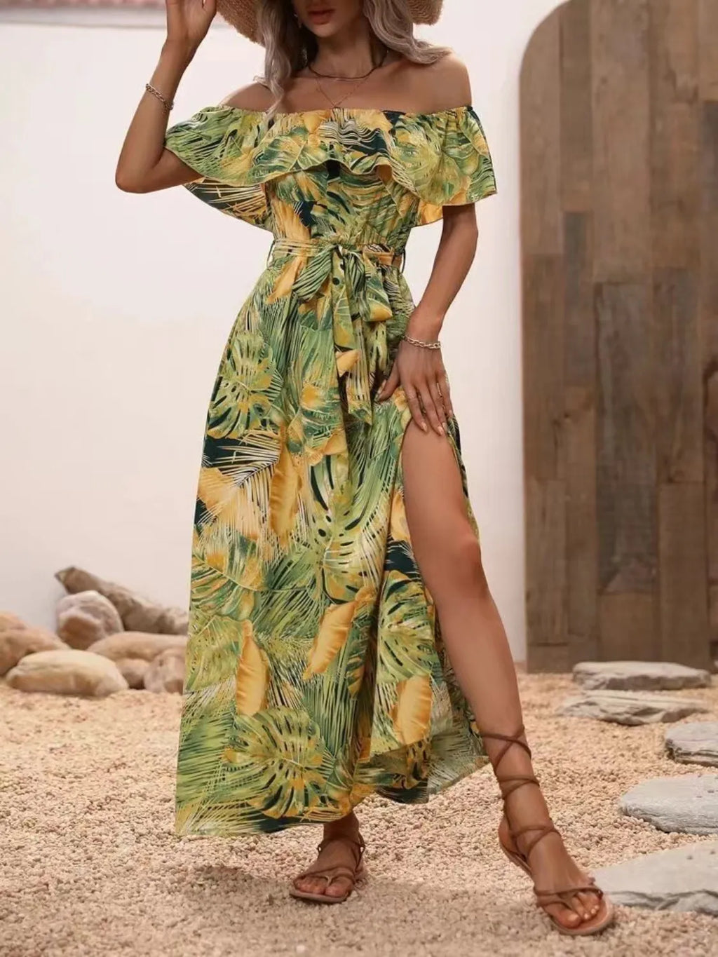 Ruffled Printed Off Shoulder Maxi Dress (19)