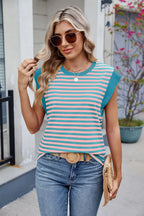 Contrast Striped Round Neck T-shirt (18)