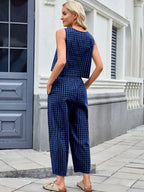 Plaid Sleeveless Top Pants Set (3)