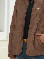 Fuzzy Checkered Zip Up Jacket (11)