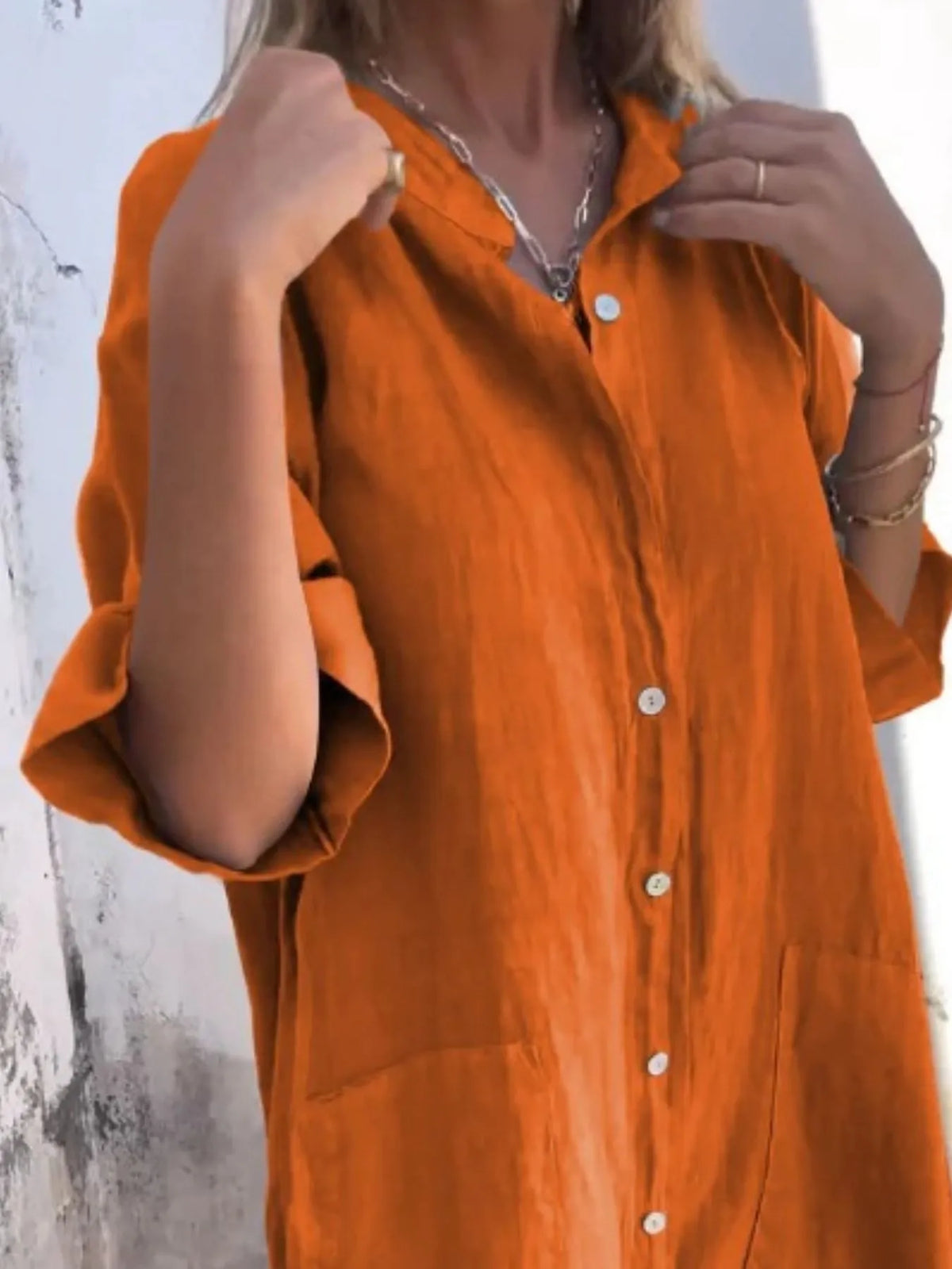 Full Size Casual Linen Button-down Shirt Dress Plus (16)