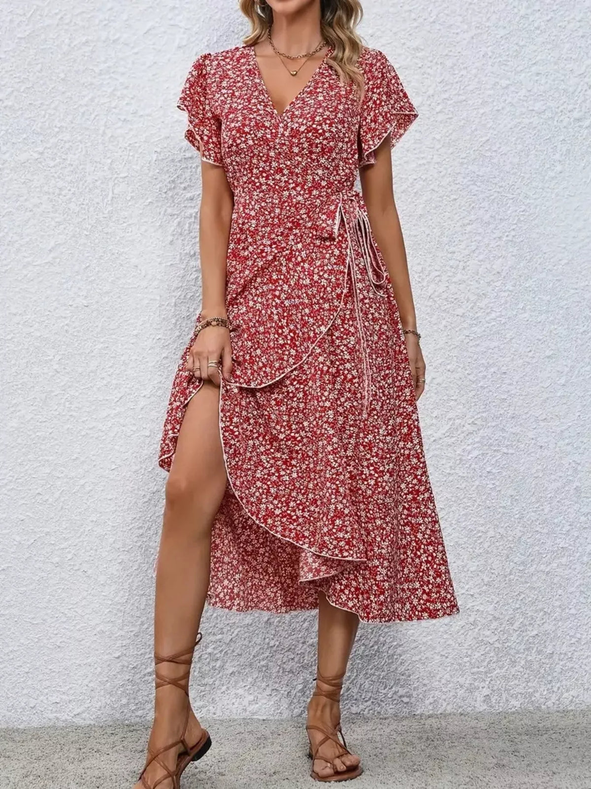 Floral Print Ruffle Hem Wrap Midi Dress (14)