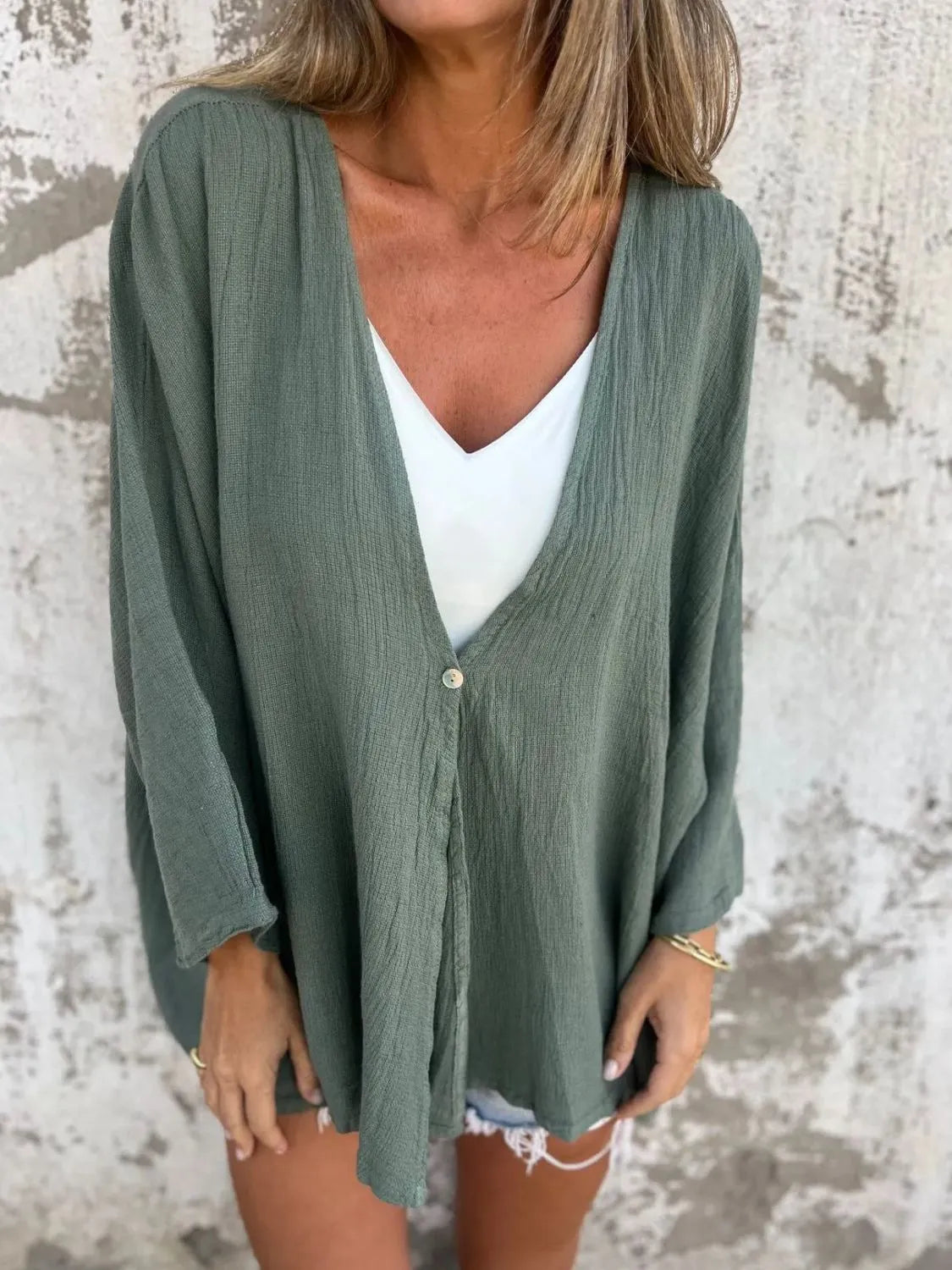 Full Size One Button Long Sleeve Shirt Plus (23)