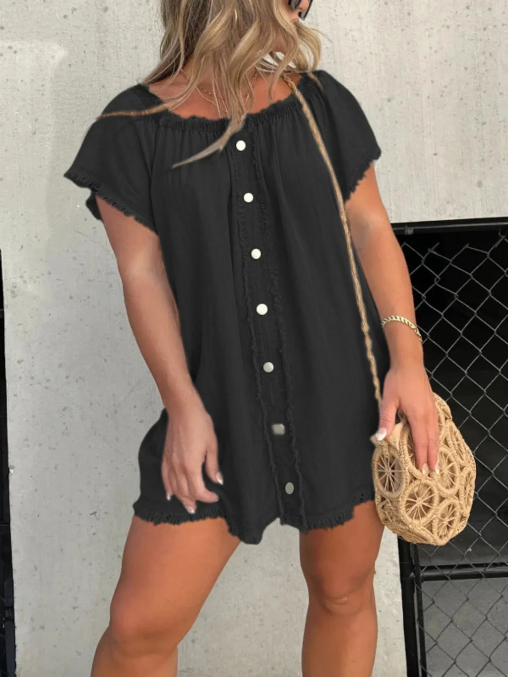 Full Size Raw Hem Mini Denim Dress Plus (5)