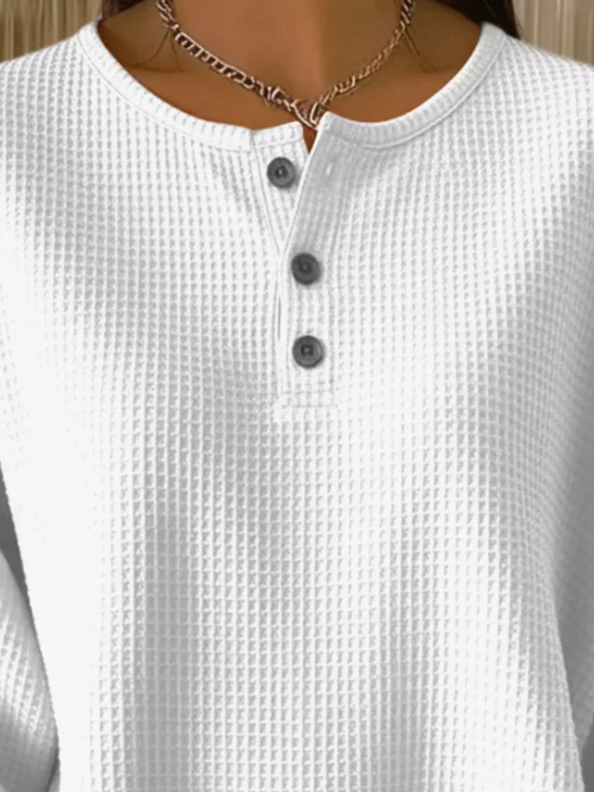 Full Size Casual Waffle Knit Button Detail Pullover Plus (8)