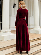Tie Front Round Neck Long Sleeve Maxi Dress (2)