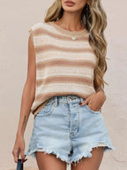 Striped Round Neck Knit Top (6)