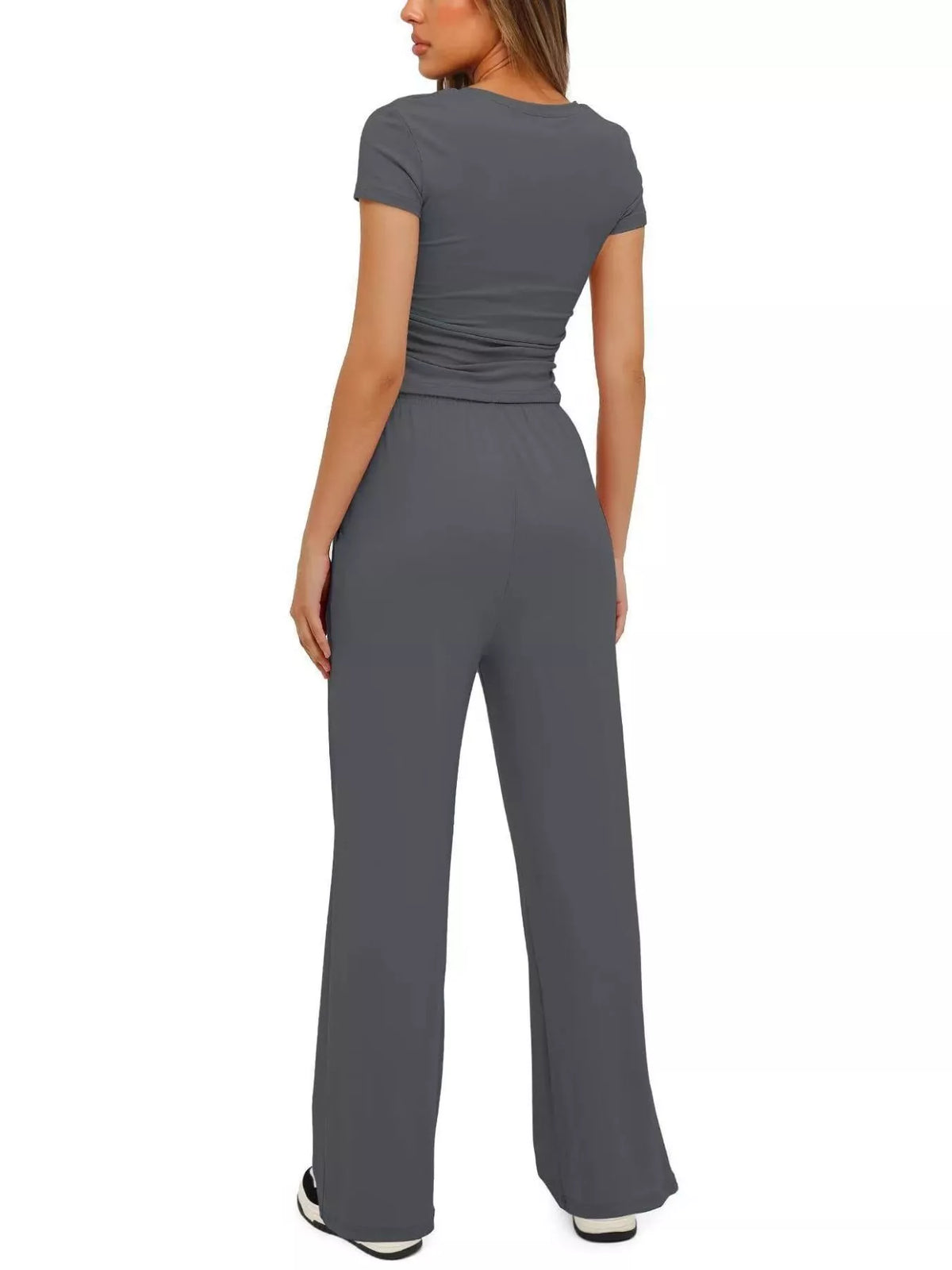 Round Neck Short Sleeve Top Pants Set (4)