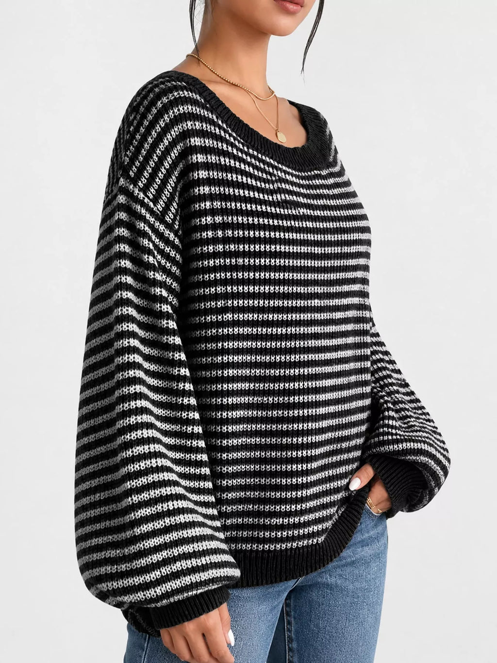 Striped Knit Boat Neck Sweater (18)