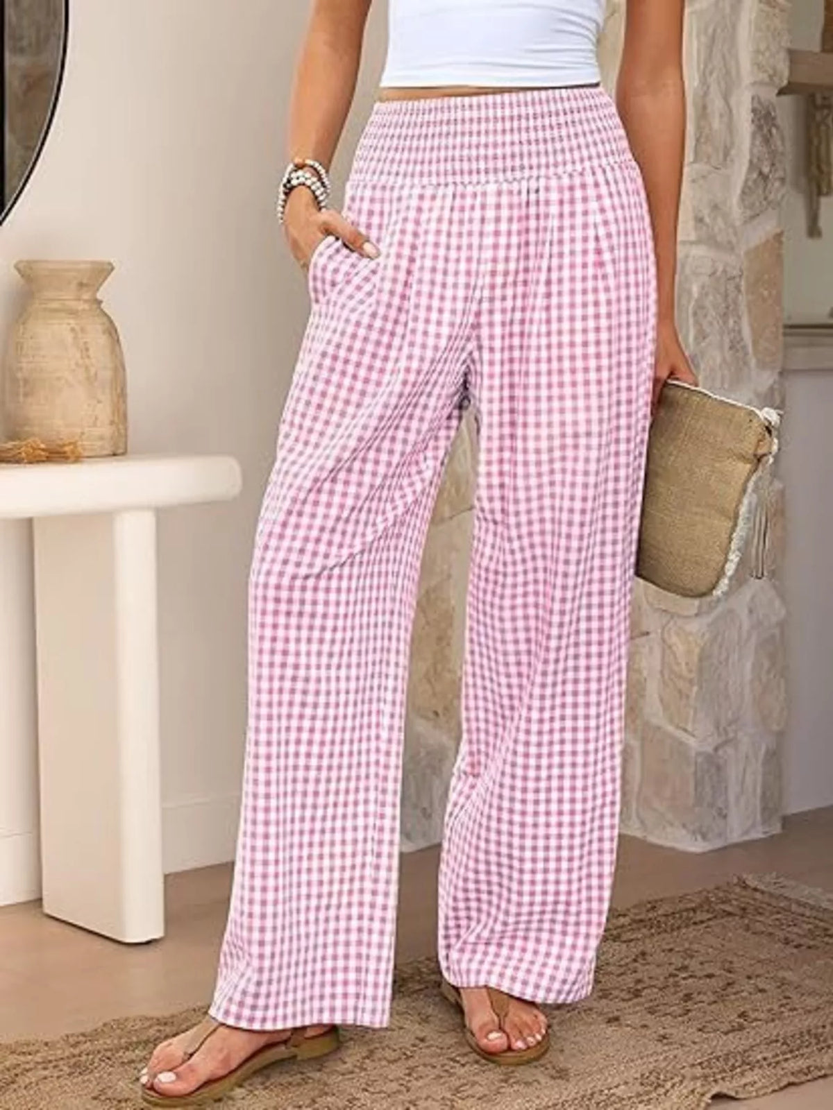 Gingham Wide-leg Pants (5)