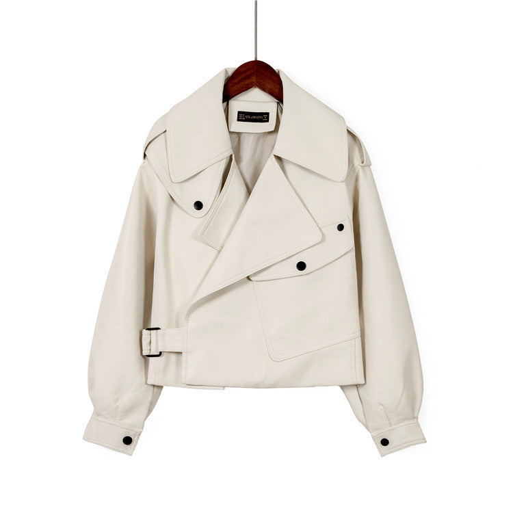 Loose Cropped Leather Jacket Motorcycle photo 2