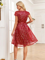 V-neck Metallic Print Dress (3)