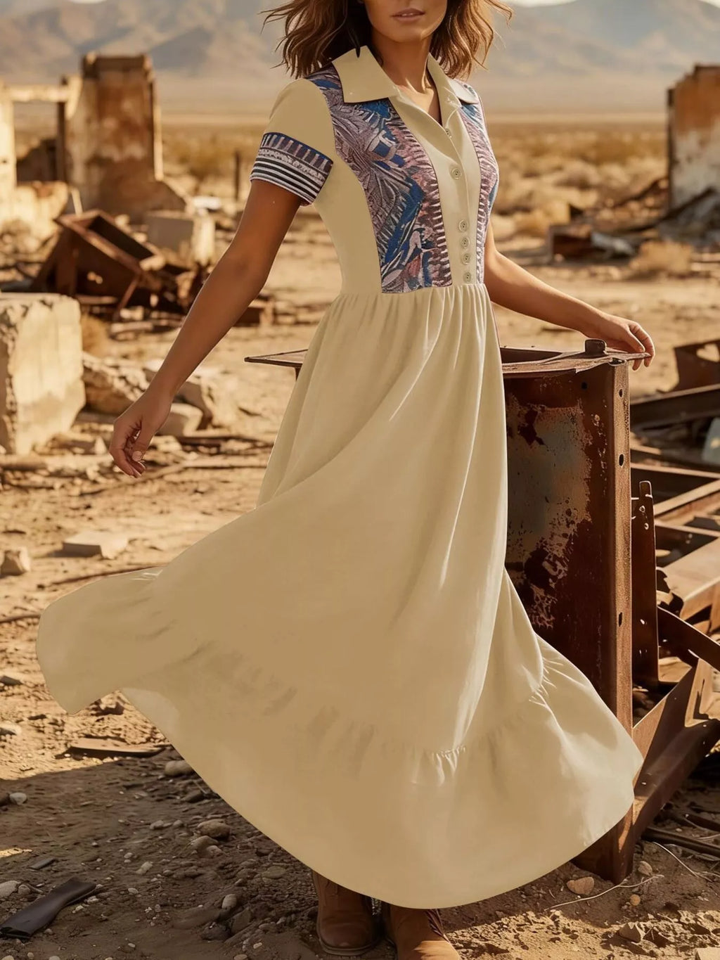 Printed Button-front Maxi Dress (9)