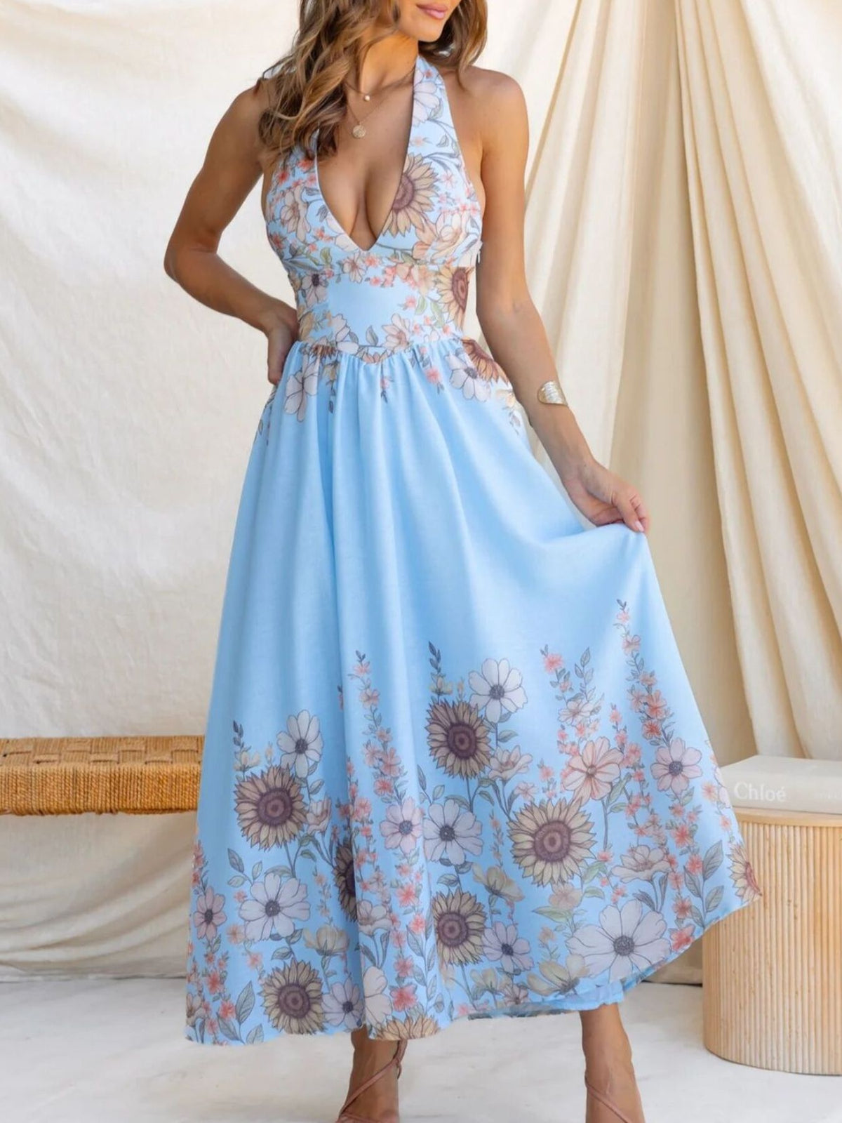 Floral Print Halter Neck Maxi Dress (8)