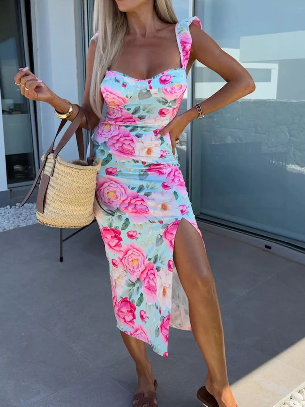 Slit Sweetheart Neck Midi Dress (12)