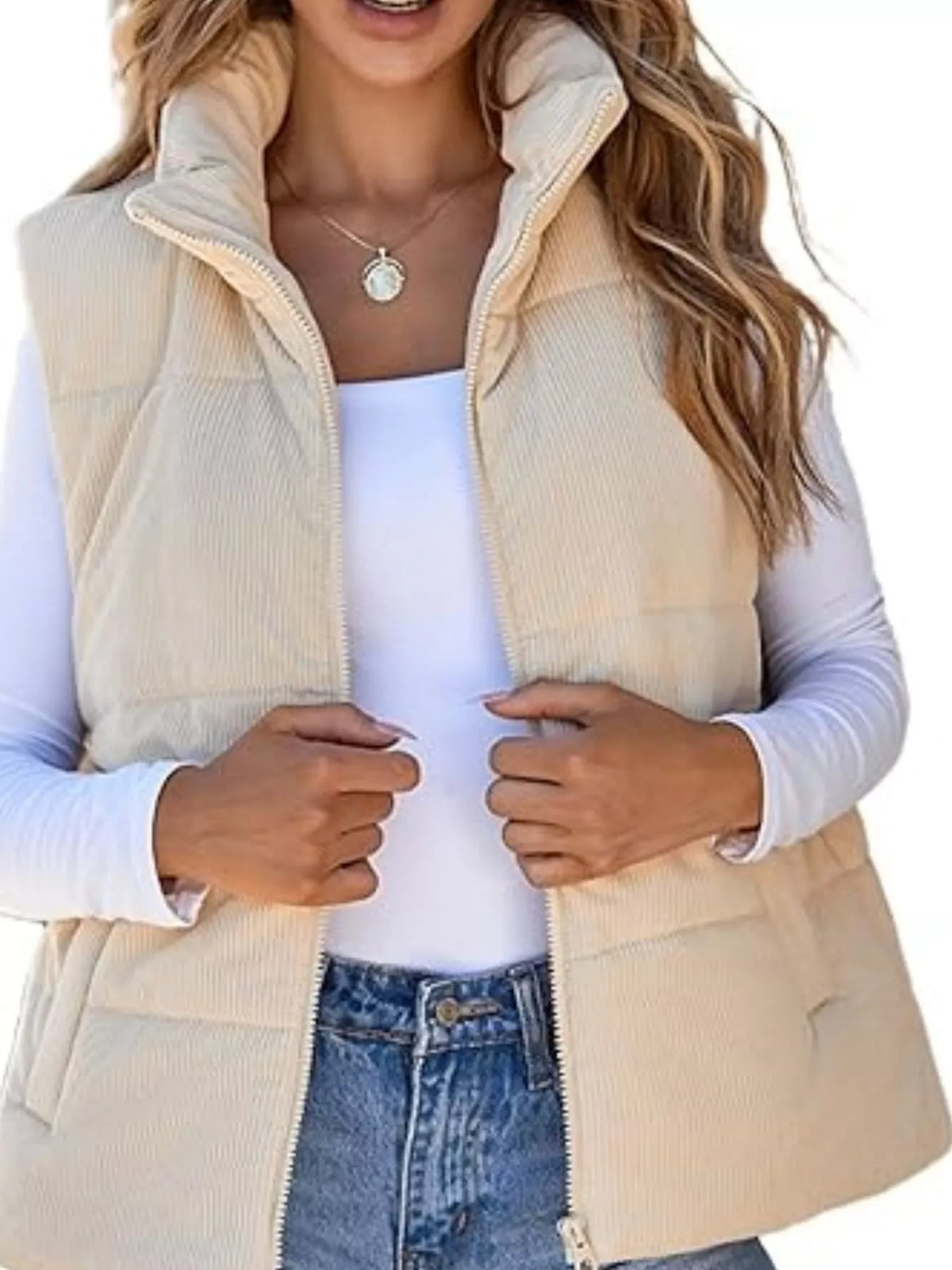 Corduroy Zip Up Vest Coat (9)