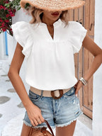 Ruffled Notched Cap Sleeve Blouse (2)