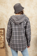 Drawstring Plaid Long Sleeve Hooded Jacket (6)