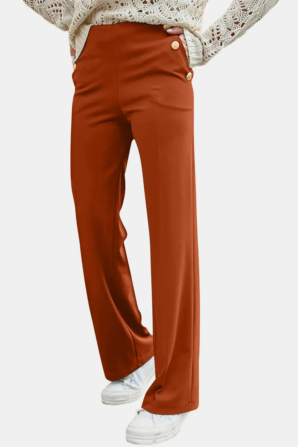 Decorative Button High Rise Pants (7)