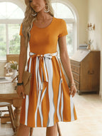 Striped Short Sleeve Tie Waist Dress (24)