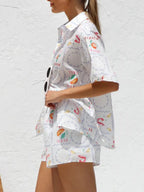 Printed Button Down Short Sleeve Top Shorts Set (2)