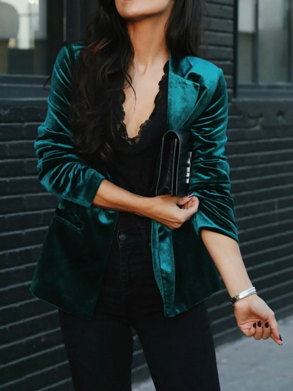 Button Up Lapel Collar Blazer (2)