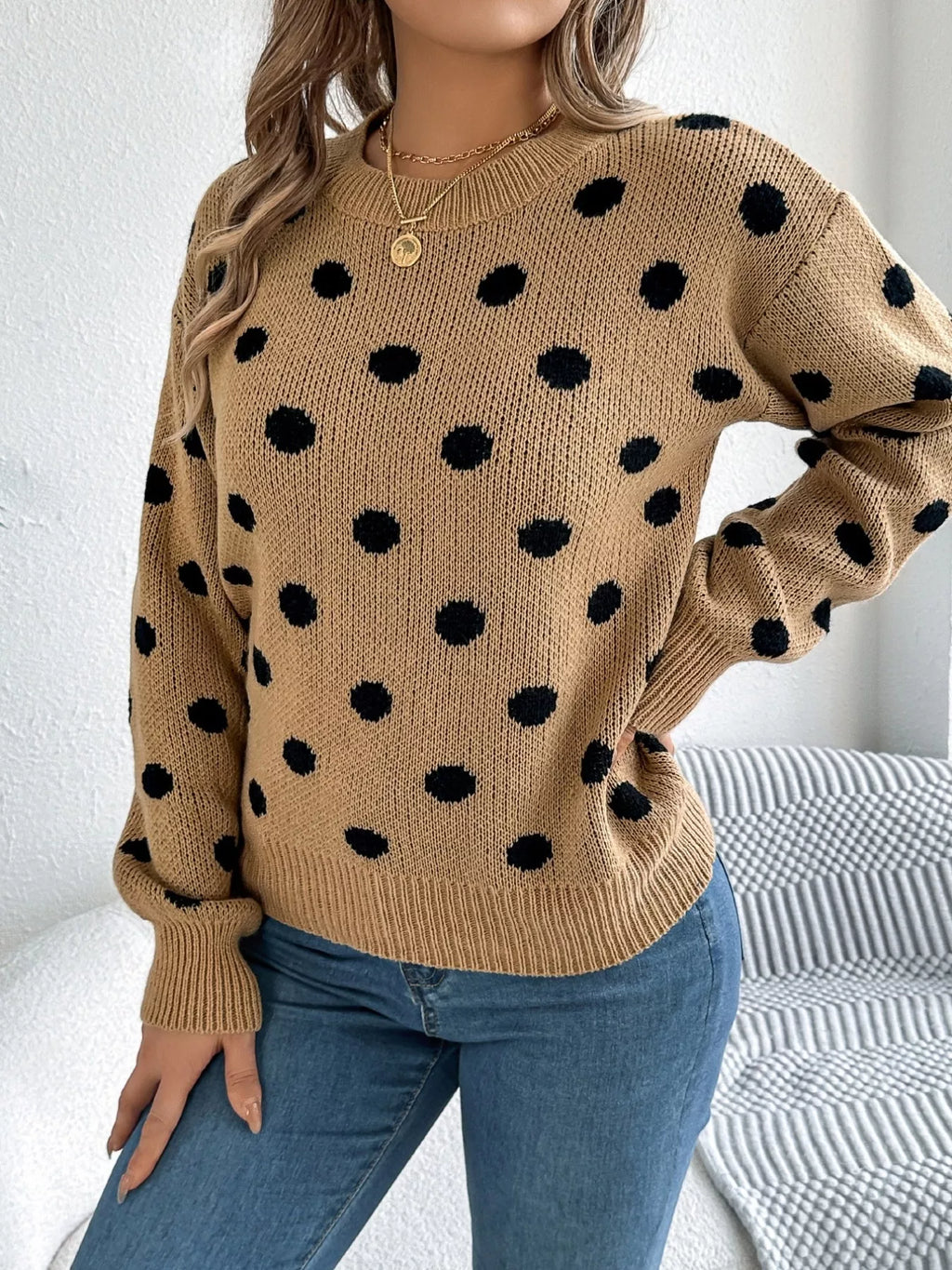 Polka Dot Round Neck Sweater (2)