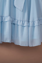 Tied Plunge Smocked Waist Flounce Sleeve Dress (18)