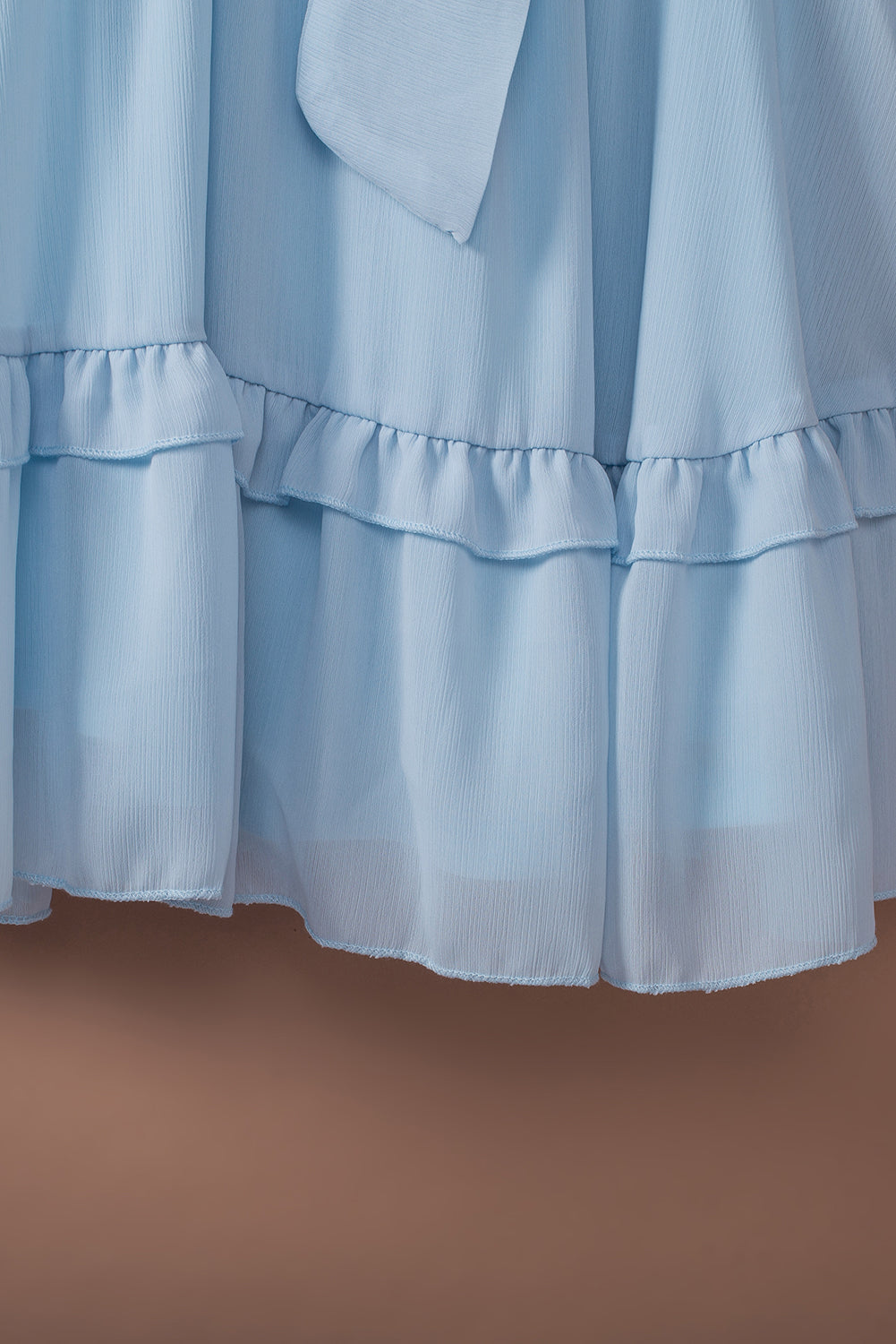 Tied Plunge Smocked Waist Flounce Sleeve Dress (18)