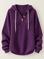 Full Size Waffle Knit Button Detail Hoodie Plus (43)