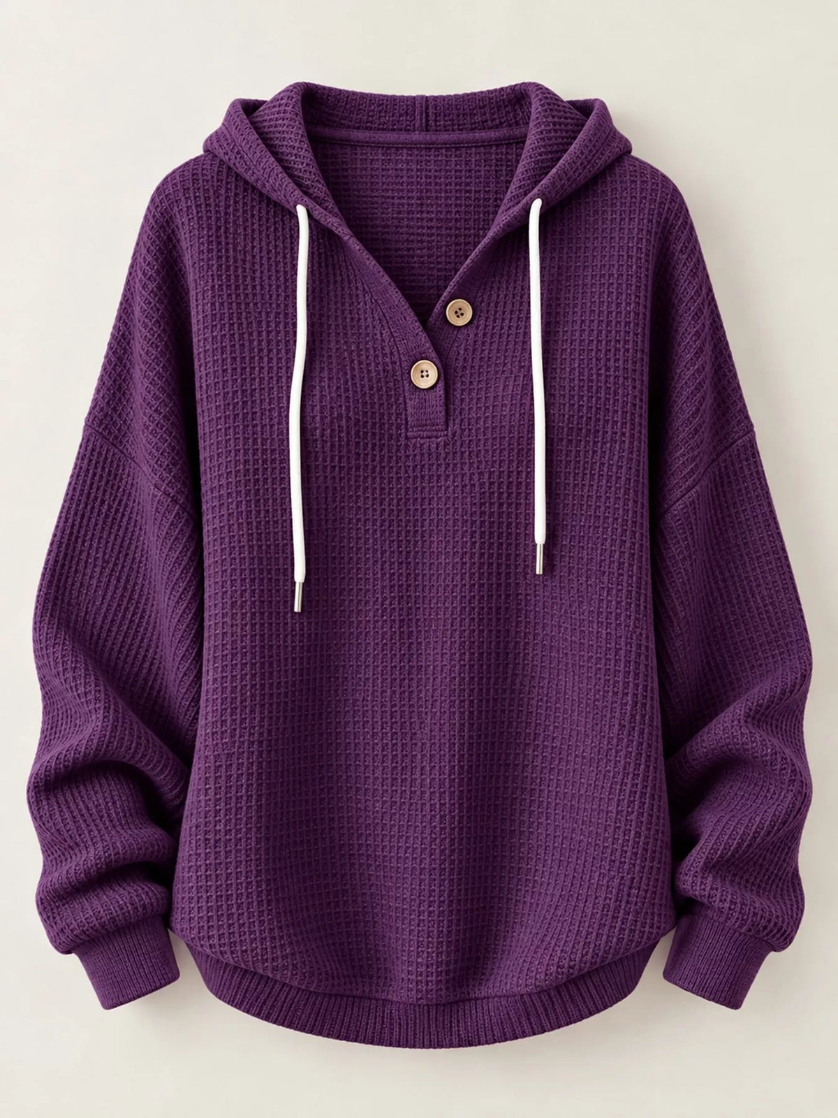 Full Size Waffle Knit Button Detail Hoodie Plus (43)