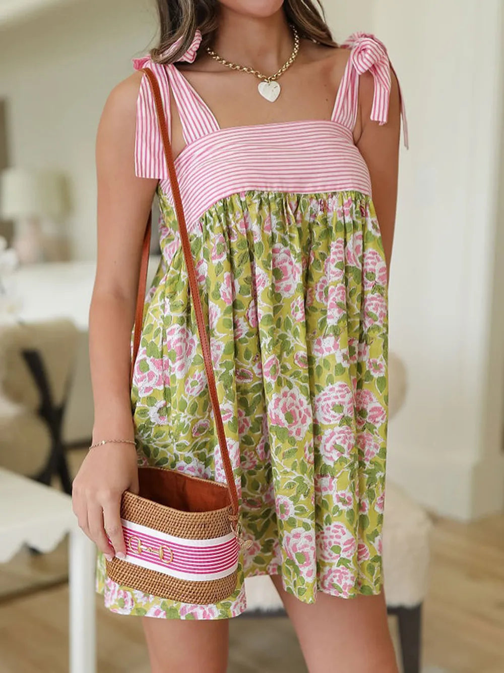 Printed Tie Shoulder Mini Cami Dress (9)