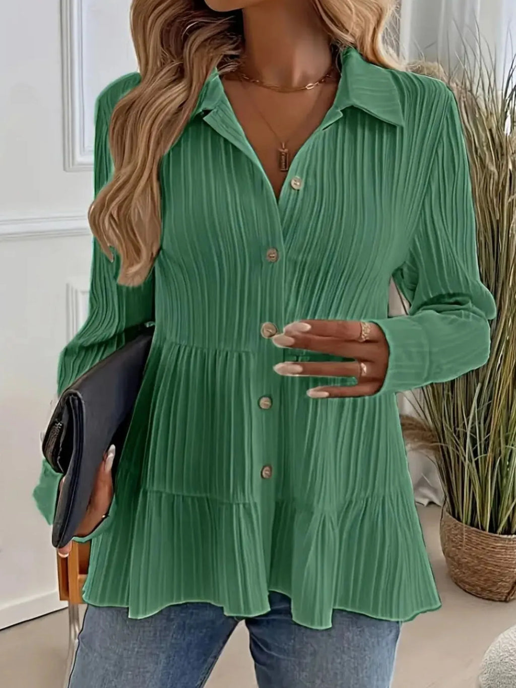 Striped Button-down Tiered Shirt (21)
