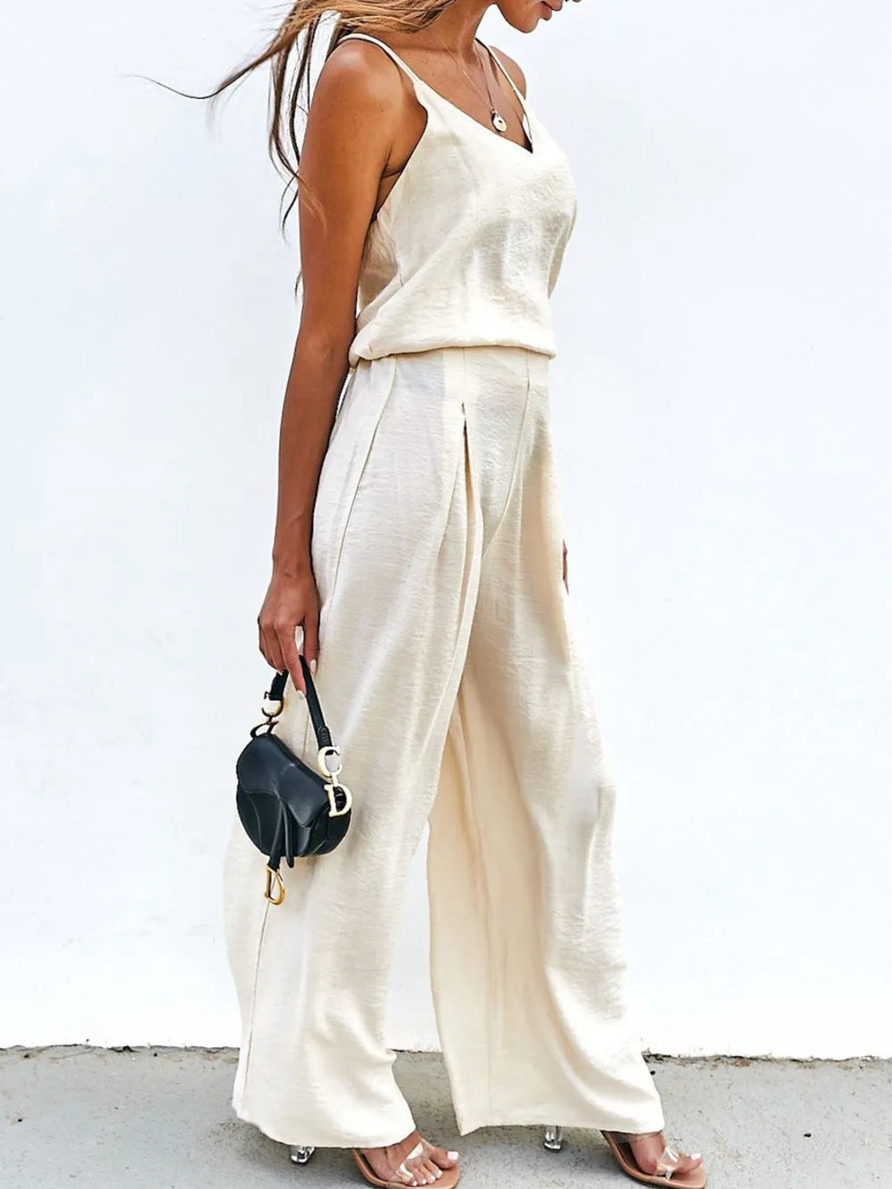 Spaghetti Strap Cami Wide Leg Pants Set (7)