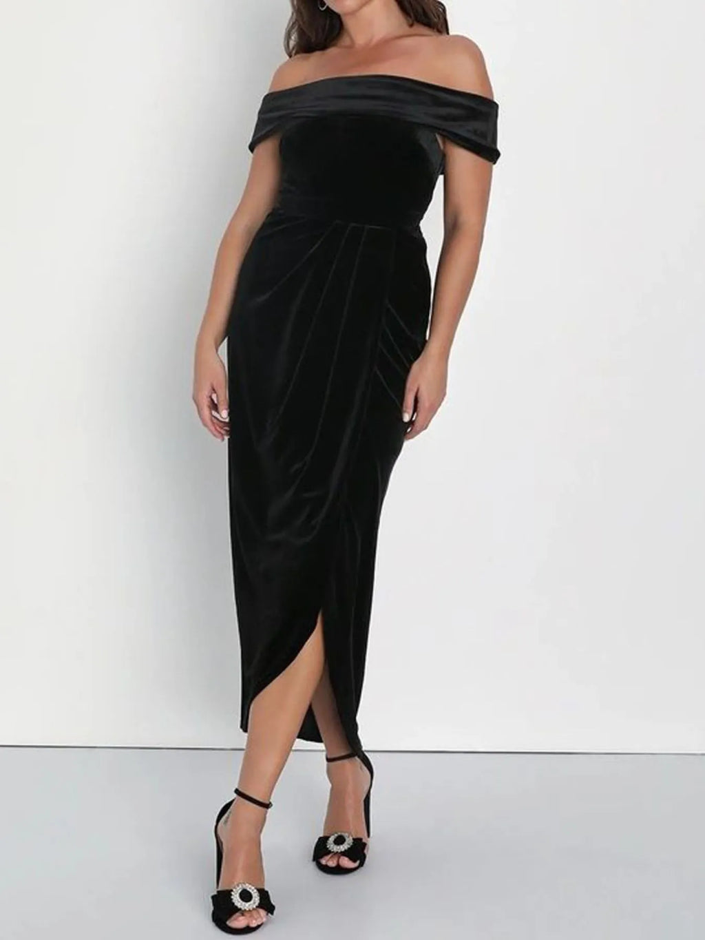 Off-shoulder Wrap Dress Side Slit (5)